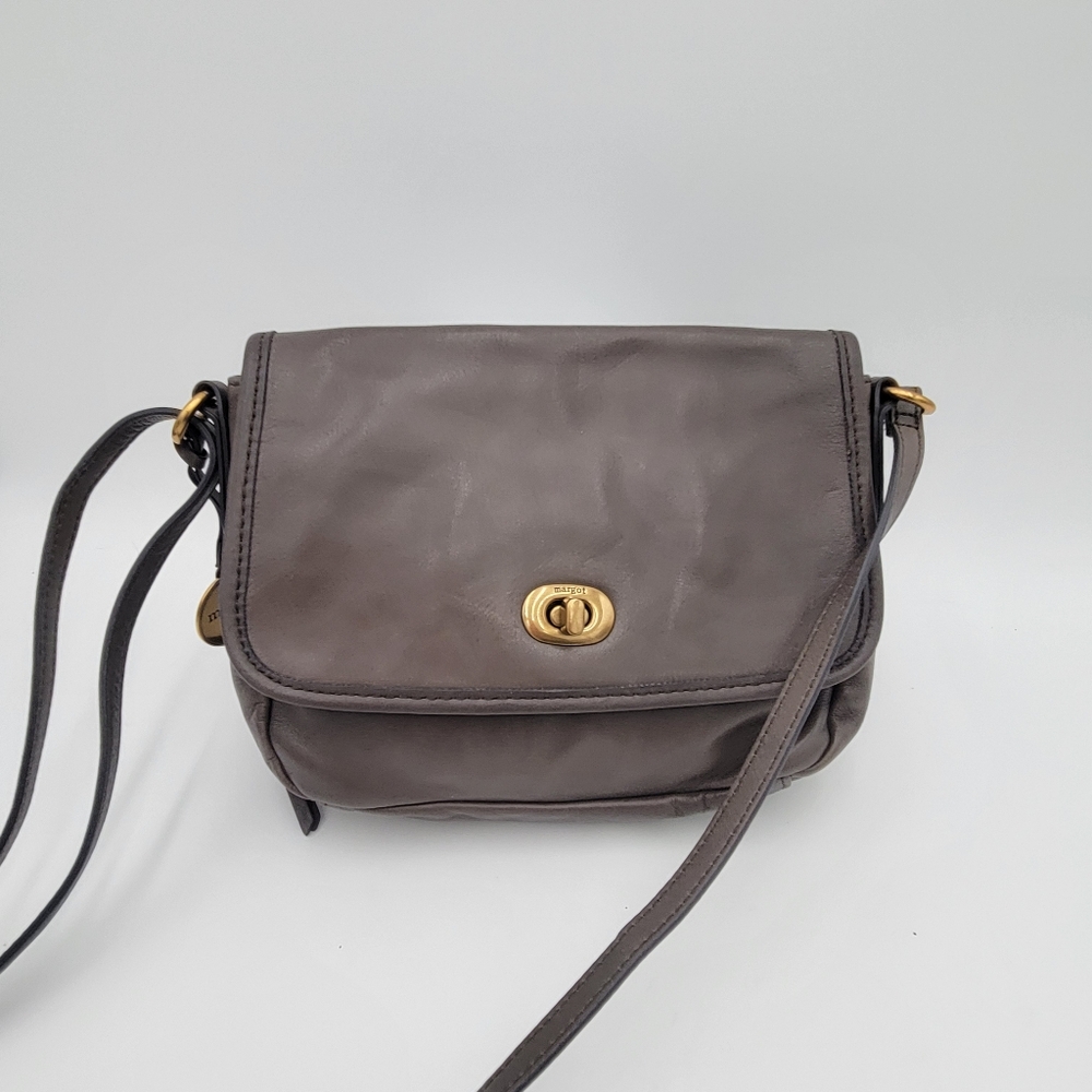 Margot New York Leather Turnlock Crossbody in Taupy Gray